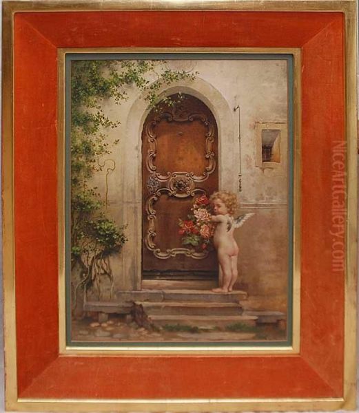 Putti At Door Oil Painting by Daniel Hock