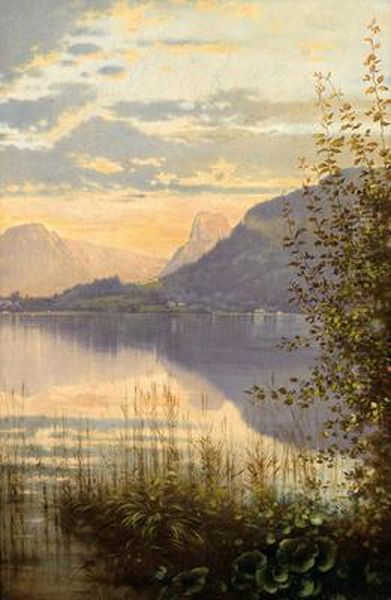 Blick Auf Den Traunsee Mit Traunkirchen Und Sonnstein Oil Painting by Daniel Hock