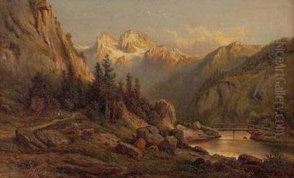 Gebirgslandschaft Mit Fluss Und Figurenstaffage Oil Painting by Edmund Hod