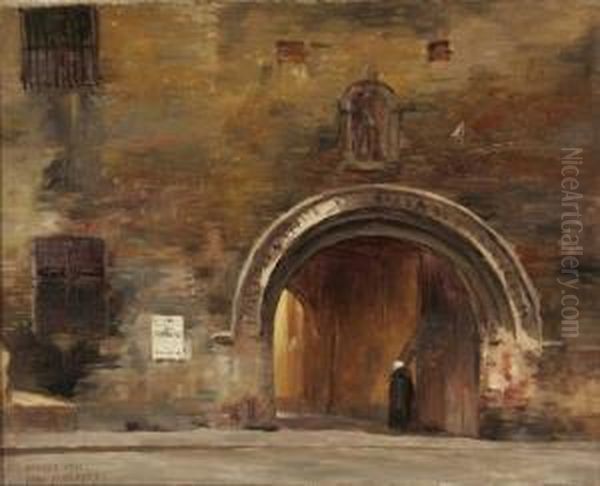 Archway In Bruges Oil Painting by Leon Auguste Cesar Hodebert