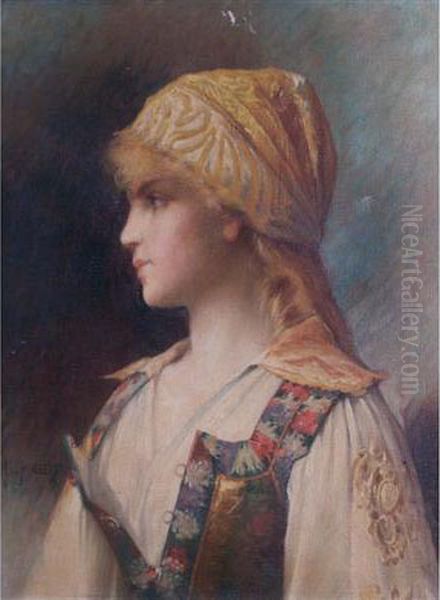 Portrait Of A Young Woman Oil Painting by Leon Auguste Cesar Hodebert