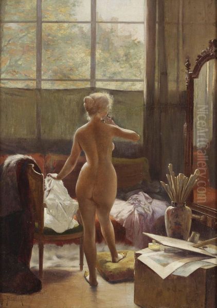 Morgontoilette Oil Painting by Leon Auguste Cesar Hodebert