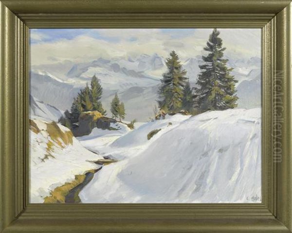 Rigi Landscape In Winter. Oil Painting by Ernst I Hodel