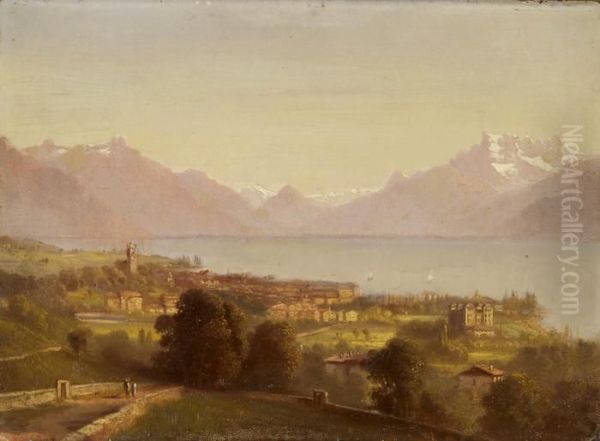 Ansicht Von Vevey Mit Blick Auf See Und Berge Oil Painting by Ernst I Hodel