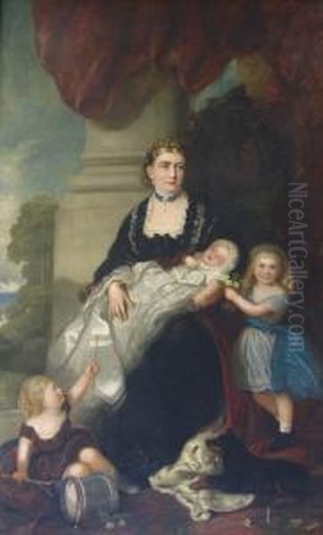 Princess Mary Adelaide, Duchess Of Teck, With Prince Adolphus, Prince Francis And Princess Victoria Mary Of Teck Oil Painting by J. Sydney Willis Hodges