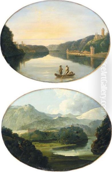 A View Of The Rhine In Germany; And A View Of The Mountains Of Switzerland Oil Painting by William Hodges