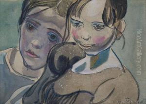 Two Girls Oil Painting by Frances Mary Hodgkins