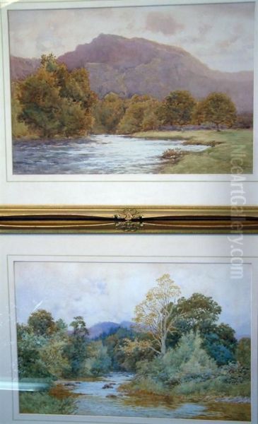 'hill Hefod Las, Bettwsy Coed' And River Landscape Oil Painting by George Hodgson