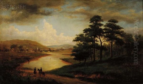 Riders Along The River Bank Oil Painting by Sylvester Phelps Hodgson