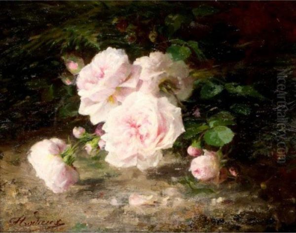 Still Life Of Roses Oil Painting by Marie Beloux