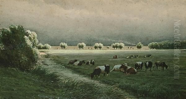 Cattle In A Rural Landscape Oil Painting by Pieter Louis Hoedt