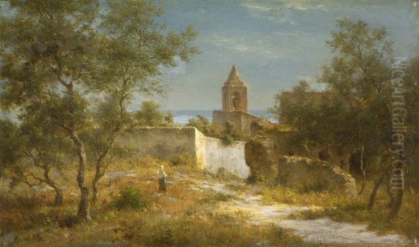 Italienische Kustenlandschaft Mit Kapelle Oil Painting by Adolf Joh. Hoeffler