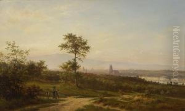 Blick Auf Frankfurt Vom Muhlberg. Oil Painting by Adolf Joh. Hoeffler