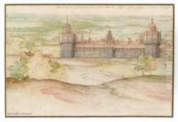 Nonsuch Palace From The South Oil Painting by Joris Hoefnagel