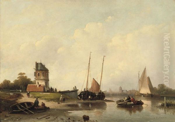 A Summer's Day On A Riverbank Oil Painting by Cornelis Petrus 't Hoen