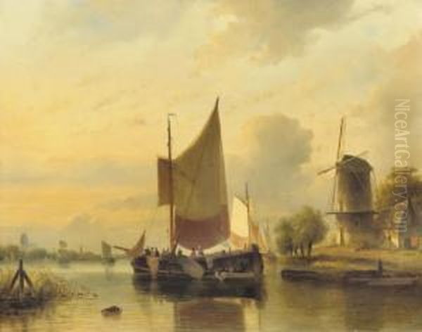 Shipping On A Calm Oil Painting by Cornelis Petrus 't Hoen