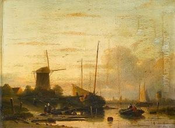 Dutch River Landscape Oil Painting by Cornelis Petrus 't Hoen