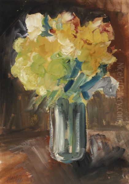 Bouquet In A Glass Vase Oil Painting by Heinrich Hoerle