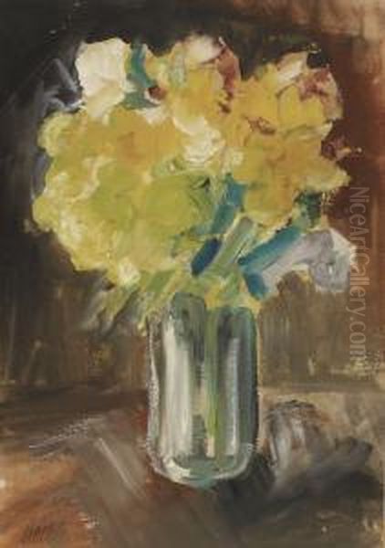 Blumenstraus In Einer Glasvase Oil Painting by Heinrich Hoerle