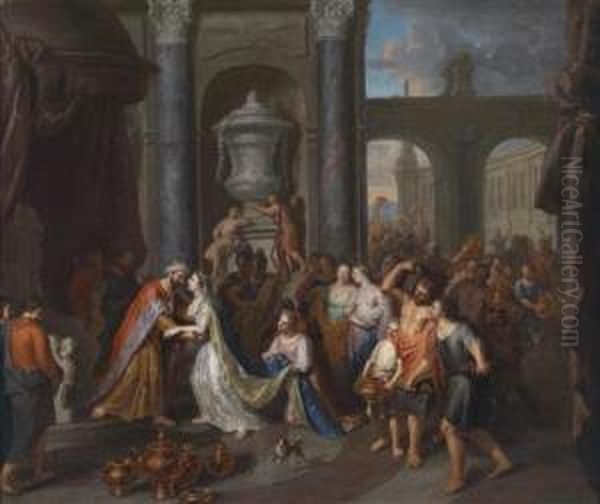 The Queen Of Sheba And King Solomon Oil Painting by Gerard Hoet