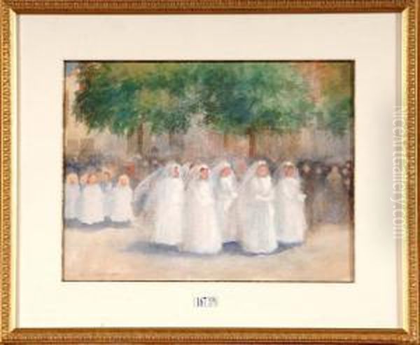 La Procession Des Communiantes Oil Painting by Emile Hoeterickx