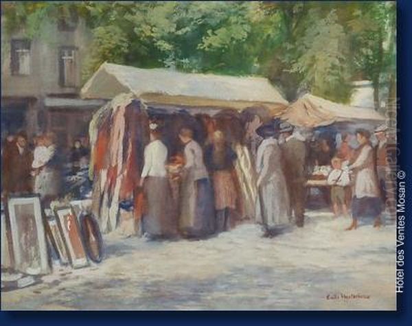 Scene De Marche A Bruxelles. Oil Painting by Emile Hoeterickx