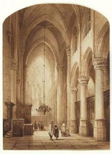 Cathedral Interior Oil Painting by Antoni Hoeting