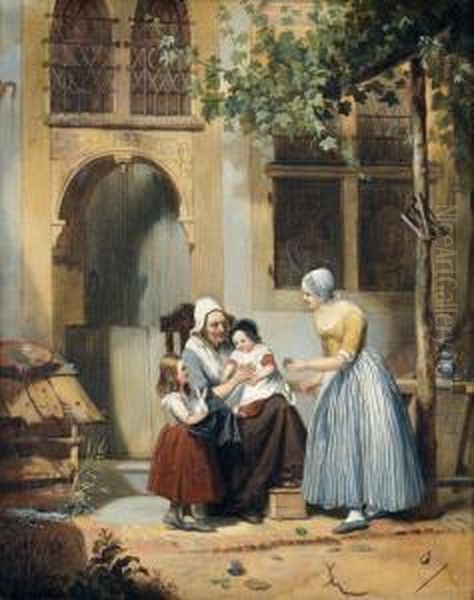 Familienidyll Vor Renaissance-haus Oil Painting by Willem Pieter Hoevenaar