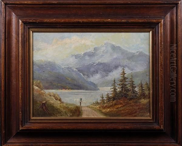 Landscape With Lake View Oil Painting by Arnost Hofbauer