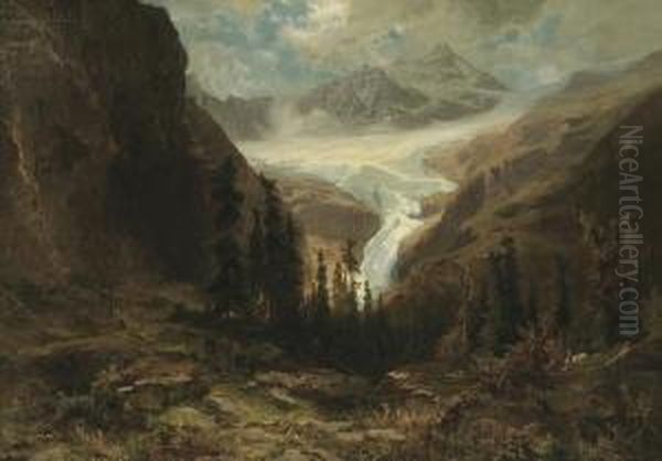 Alpine Glacier Oil Painting by Ludwig Friedrich Hofelich