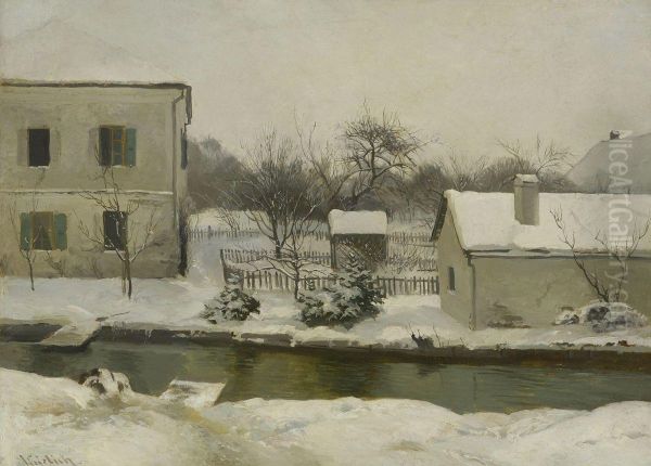 Partie Im Winterlichen Schleisheim Oil Painting by Ludwig Friedrich Hofelich