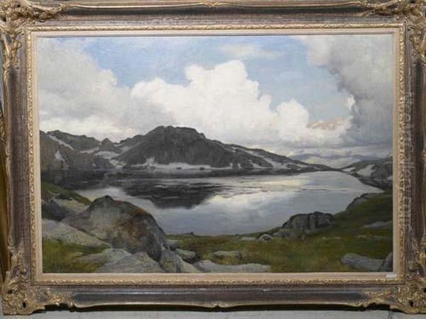 Gebirgslandschaft Mit See. Oil Painting by Gottfried Hofer