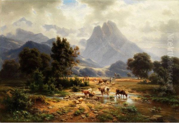 Gebirgslandschaft Oil Painting by Heinrich Hofer