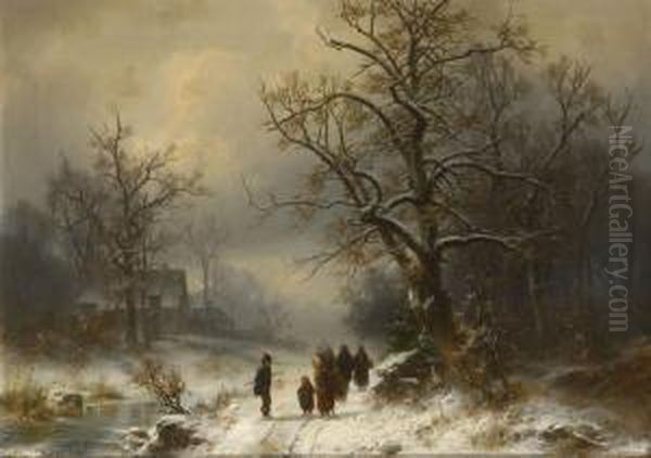 Winterlandschaft Oil Painting by Heinrich Hofer