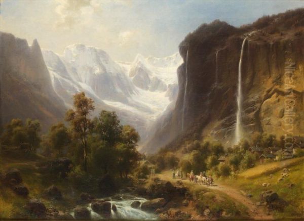 Paysage De Montagnes Oil Painting by Heinrich Hofer