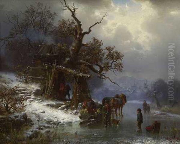 Winterlandschaft. Oil Painting by Heinrich Hofer