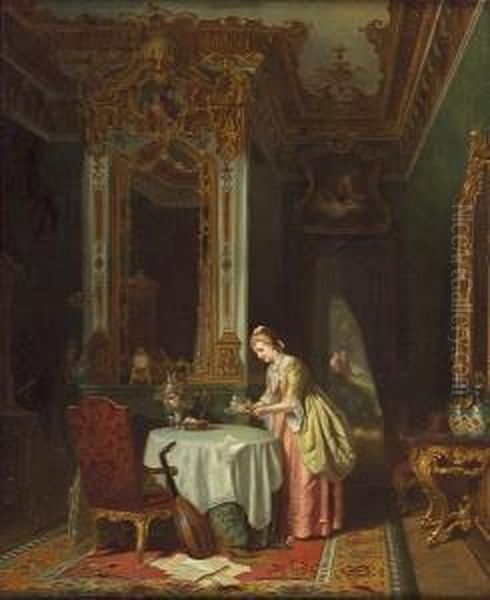 Tea Time Oil Painting by Carl Heinrich Hoff