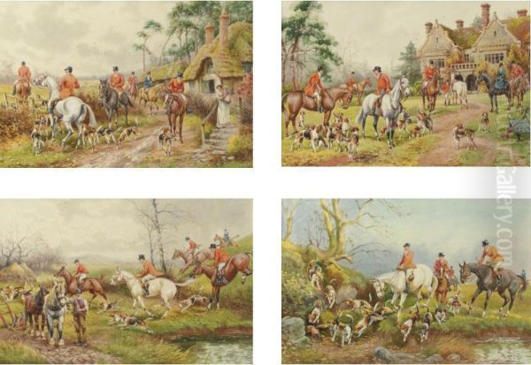 The Hunt: A Set Of Four Watercolors Oil Painting by Murray Hoffman