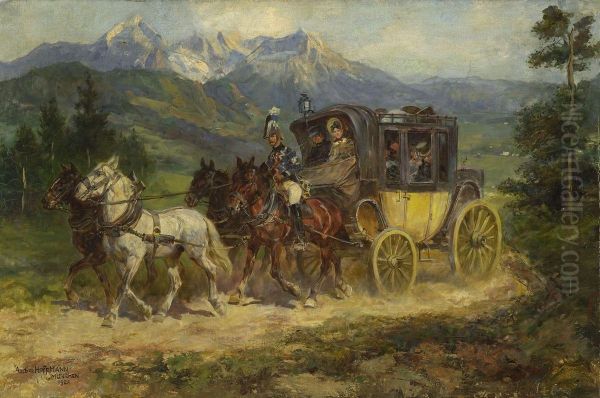 Postkutsche In Gebirgslandschaft Oil Painting by Anton Hoffmann