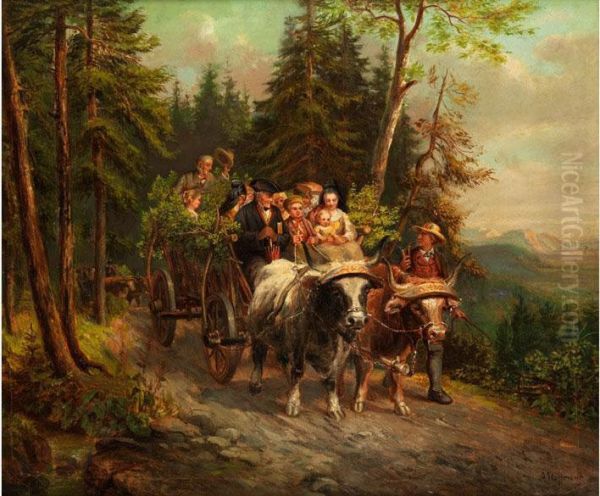 Festliche Familienausfahrt Oil Painting by Anton Hoffmann