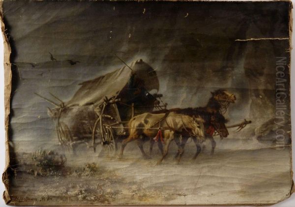 Vagn Dragen Av 3 Hastar Oil Painting by Carl Heinrich Hoffmann