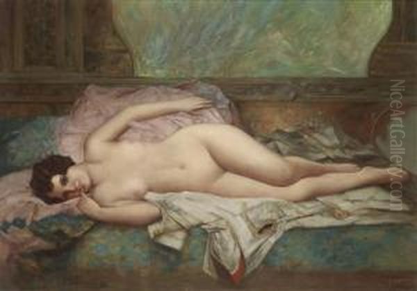 Female Nude Reclining Oil Painting by Eduard Hoffmann