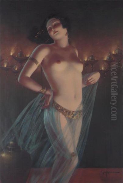 Belly Dancer Oil Painting by Eduard Hoffmann