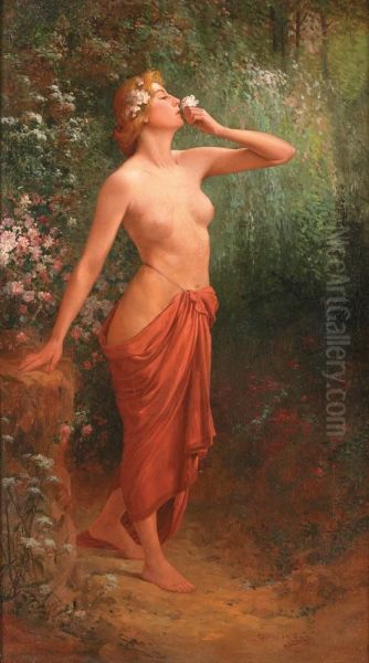 Nue De Femme Dans Un Jardin Oil Painting by Georges Johannes Hoffmann