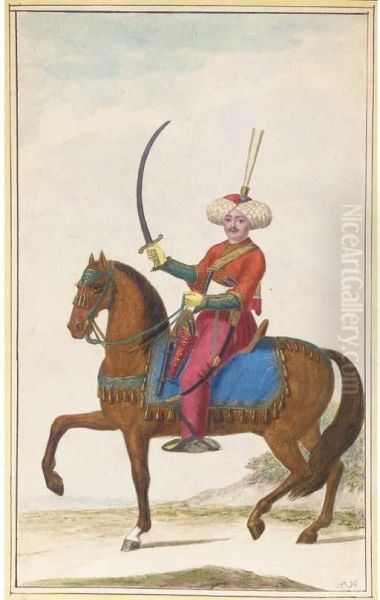 A Turkish Horseman Carrying A Sabre Riding To The Left Oil Painting by Nicolas Hoffmann