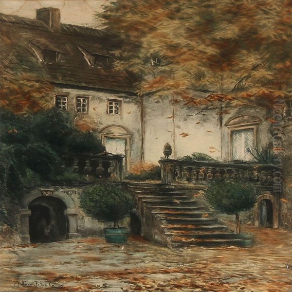 Windy Autumn Day At A Villa Oil Painting by Franz Hoffmann-Fallersleben