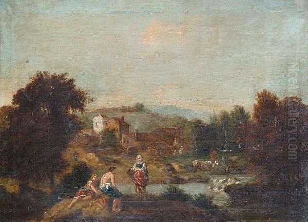 Figures In An Italianate Landscape' Oil Painting by Thomas Christopher Hofland