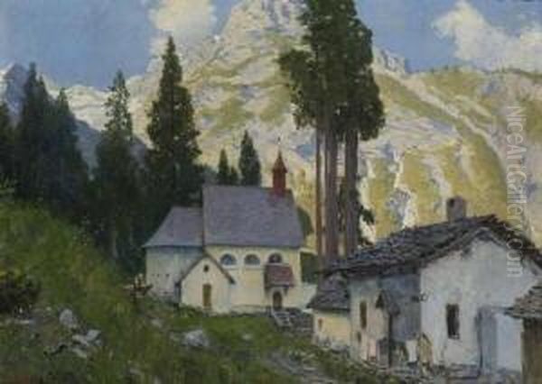 Kirchdorf Im Gebirge. Oil Painting by Karl Hofmann