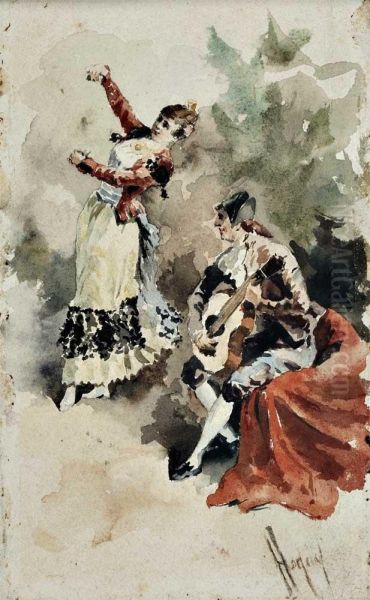 Musico E Bailarina Espanhois Oil Painting by Ricardo Hogan