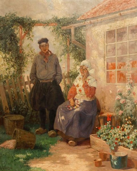 Pareja De Holandeses En Unjardin Oil Painting by Rudolf Alfred Hoger